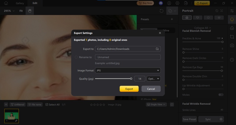 Export final edited image
