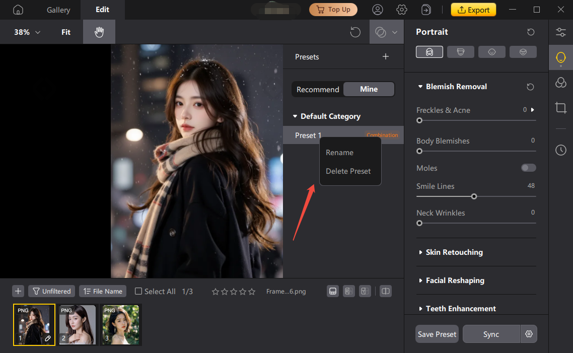 preset settings window