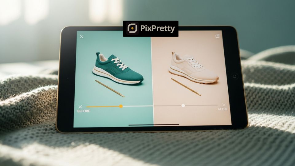 Perbandingan before after hapus background perhiasan dengan AI