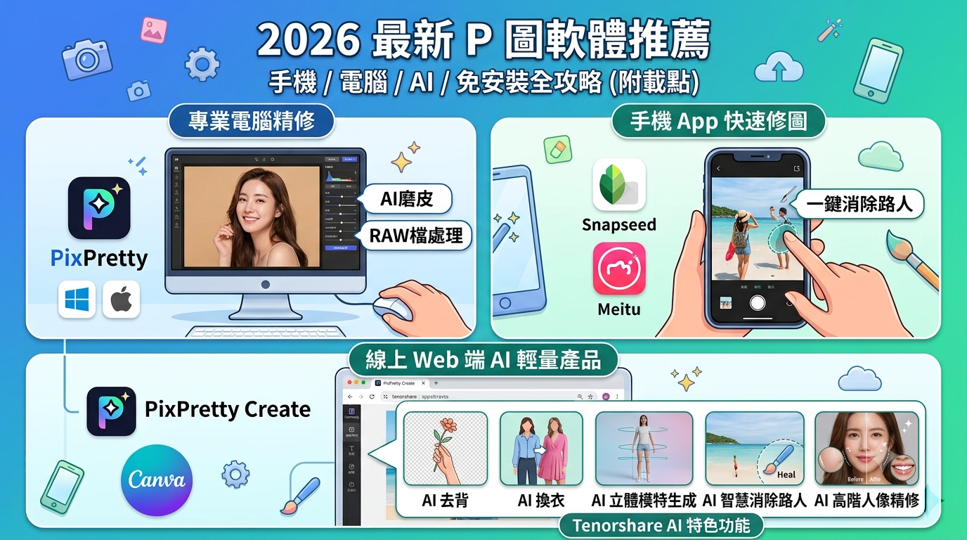 2026 p圖軟體推薦 電腦手機AI修圖工具一覽