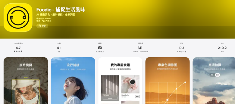 美顏相機推薦App8：Foodie  